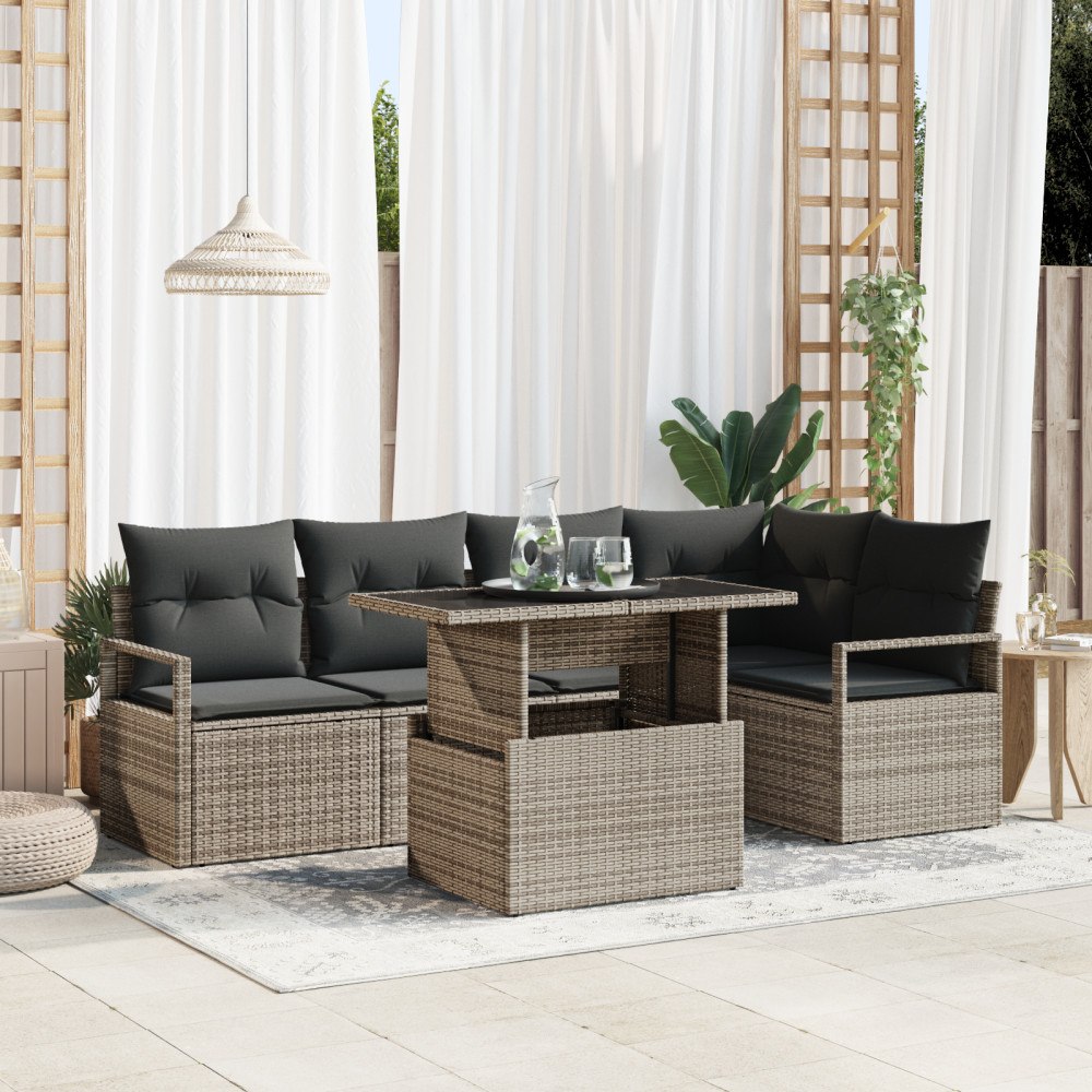 vidaXL Trädgårdsoffset med kudde 6 pcs Grå 100 x 55 x 73 cm