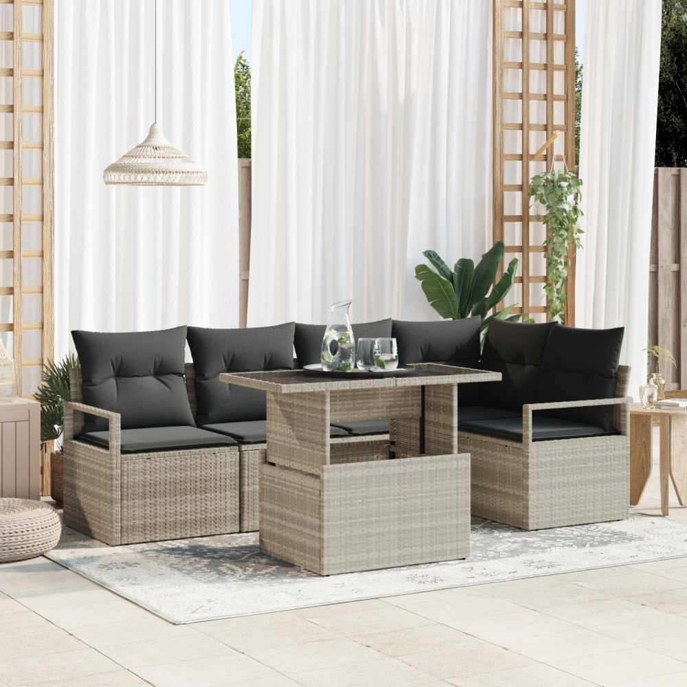 vidaXL Trädgårdsoffset med kudde 6 pcs Ljusgrå 100 x 55 x 73 cm