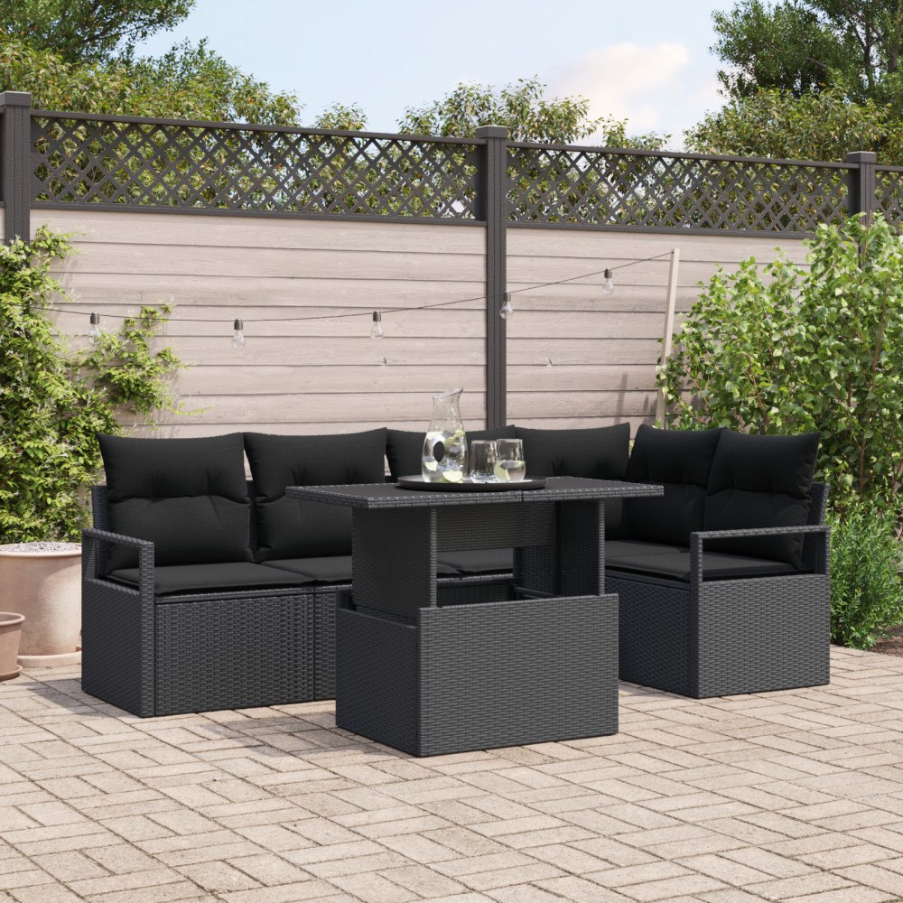 vidaXL Trädgårdsoffset med kudde 6 pcs Svart 100 x 55 x 73 cm