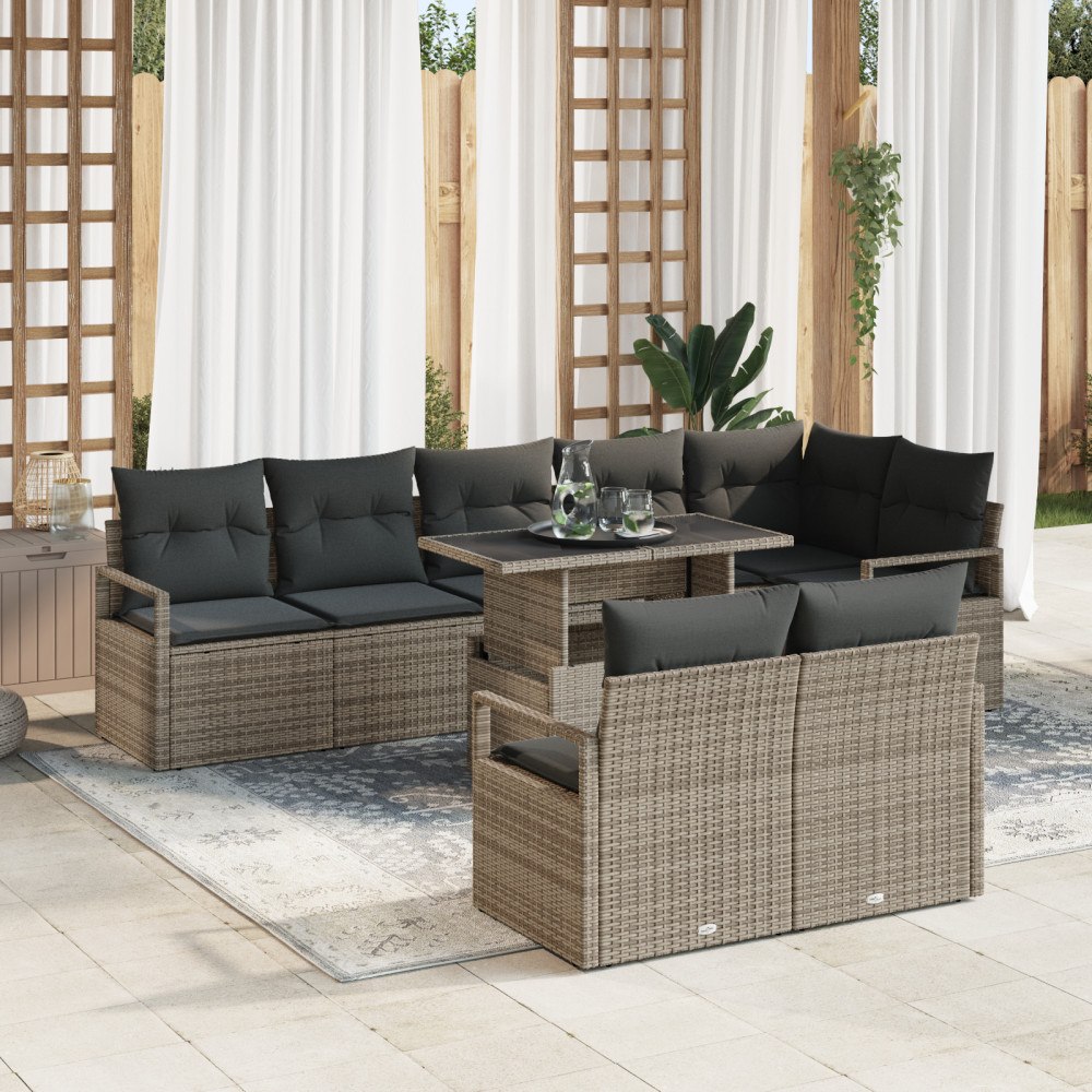 vidaXL Trädgårdsoffset med kudde 9 pcs Grå 100 x 55 x 73 cm