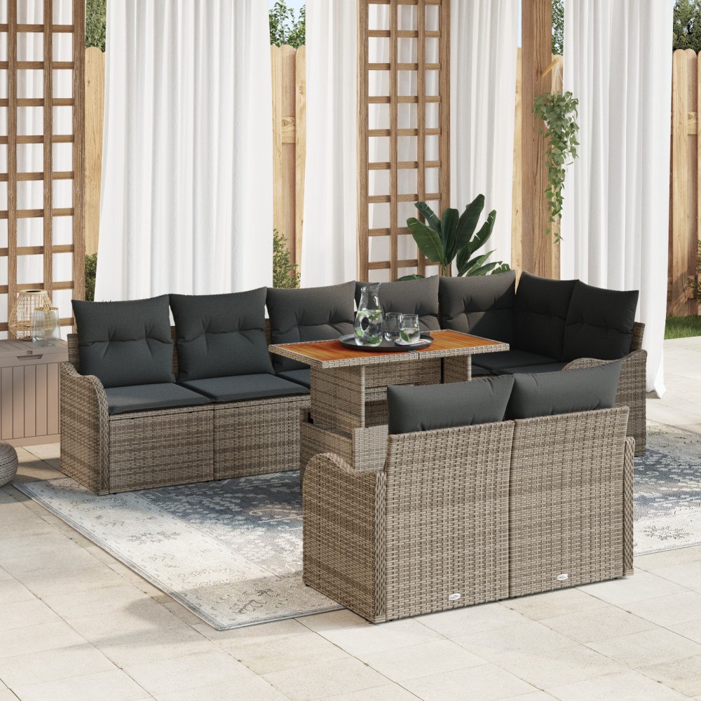 vidaXL Trädgårdsoffset med kudde 9 pcs Grå 100 x 55 x 73 cm