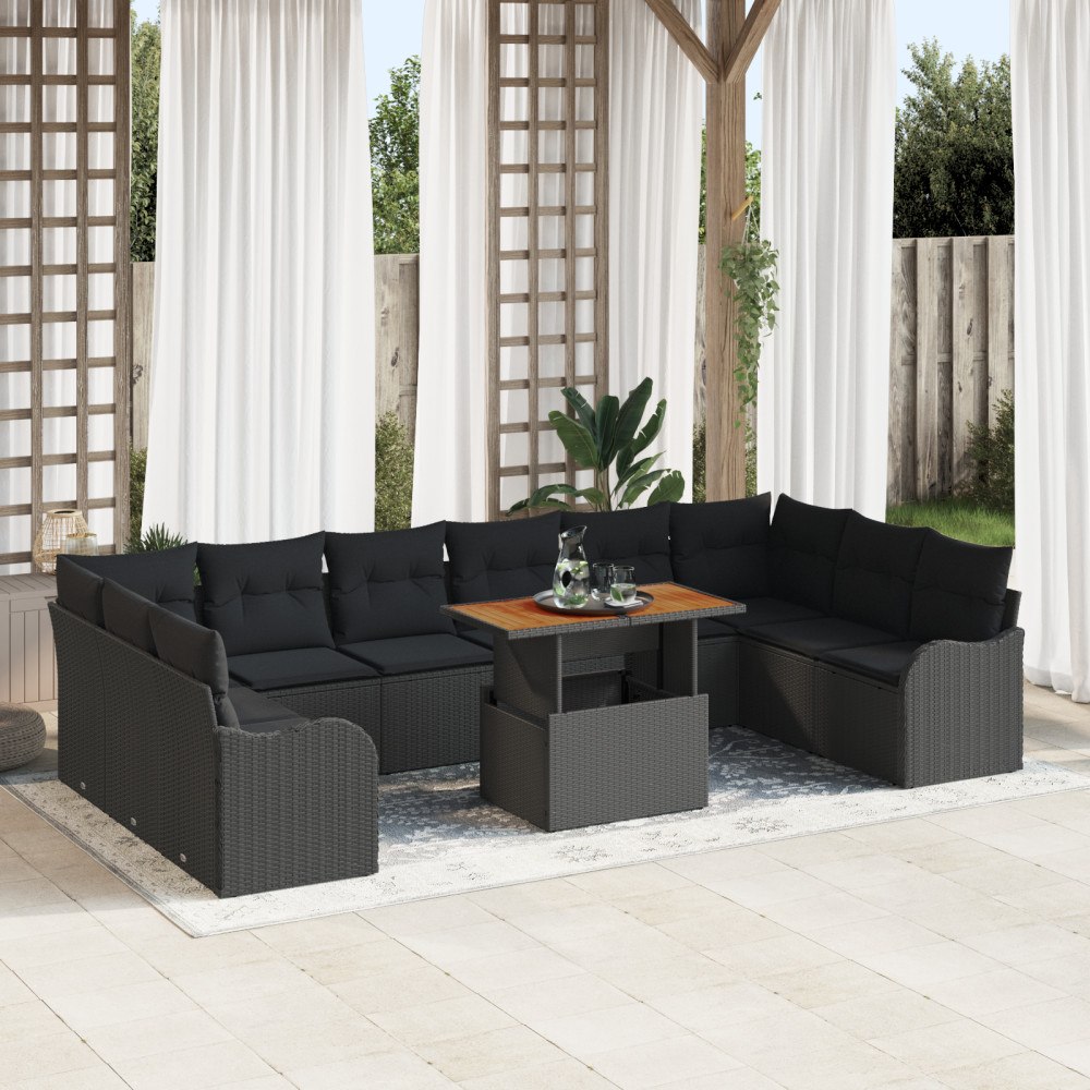 vidaXL Trädgårdsoffset med kudde 11 pcs Svart 100 x 55 x 73 cm
