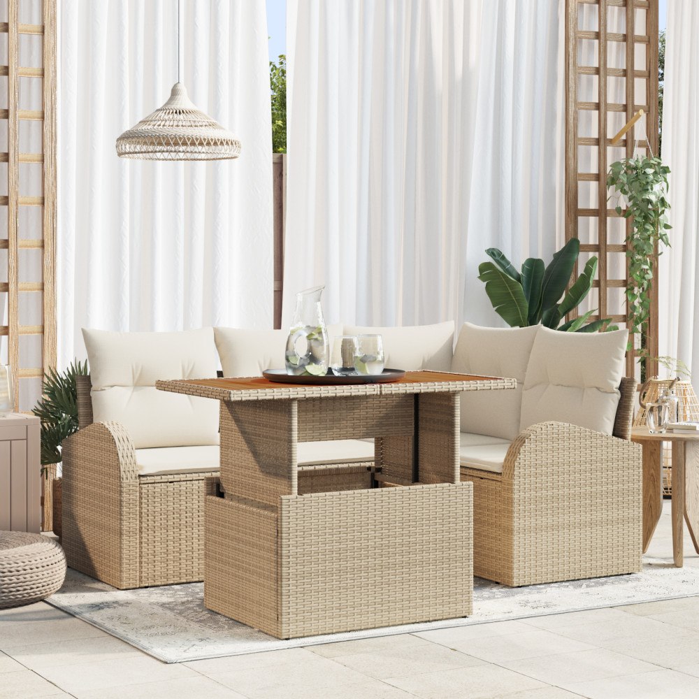 vidaXL Trädgårdsoffset 5 pcs beige och gräddvit 100 x 55 x 73 cm
