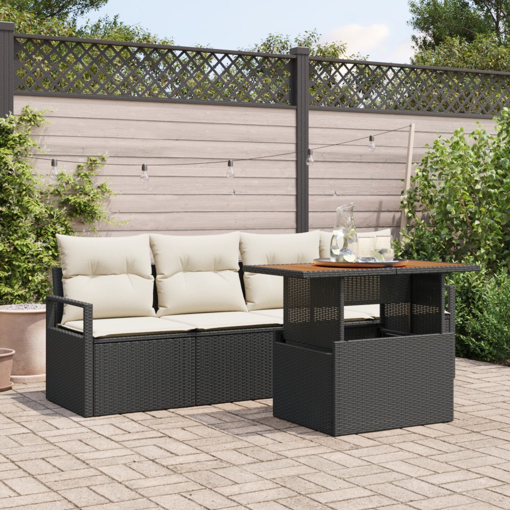 vidaXL Trädgårdsoffset 5 pcs Svart och gräddvit 100 x 55 x 73 cm