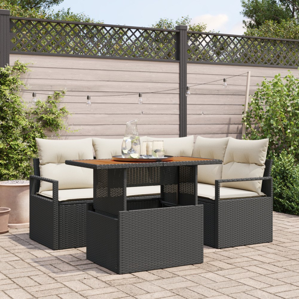 vidaXL Trädgårdsmöbelset 5 pcs Svart och kräm 100 x 55 x 73 cm