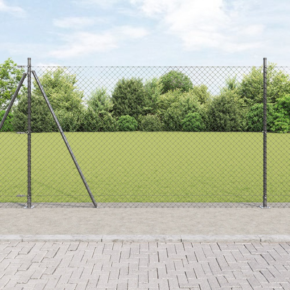 vidaXL Kedja-länk Stängsel med 7 Flangerade Stöd 1.6x10 m Galvaniserat Stål