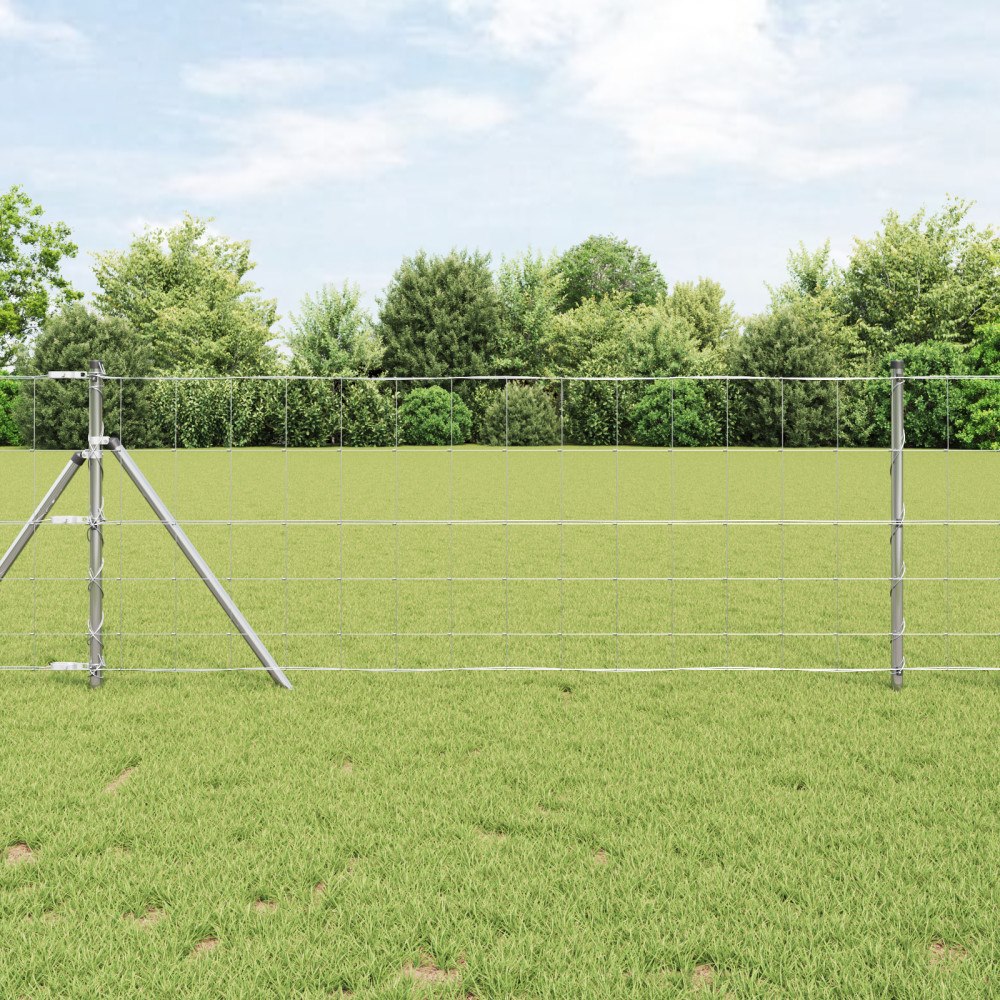 vidaXL Fältstaket 0.8x25 m Galvaniserat Stål, vidaXL Staketstolpar 13 st Ø32 mm 120 cm Galvaniserat Stål