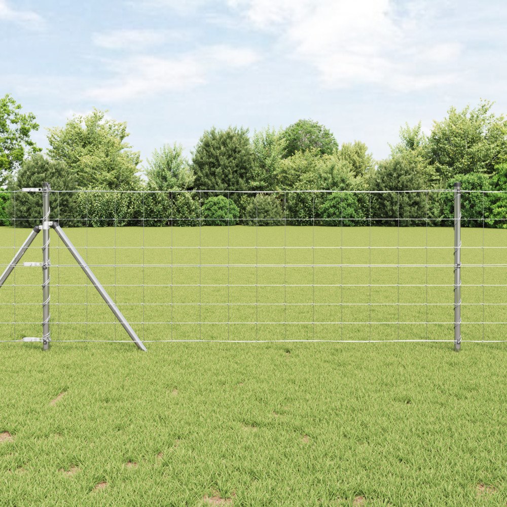 vidaXL Fältstaket 0,8 x 25 m Galvaniserad Stål, vidaXL Staketstolpar 13 st Ø32 mm 120 cm Galvaniserad Stål
