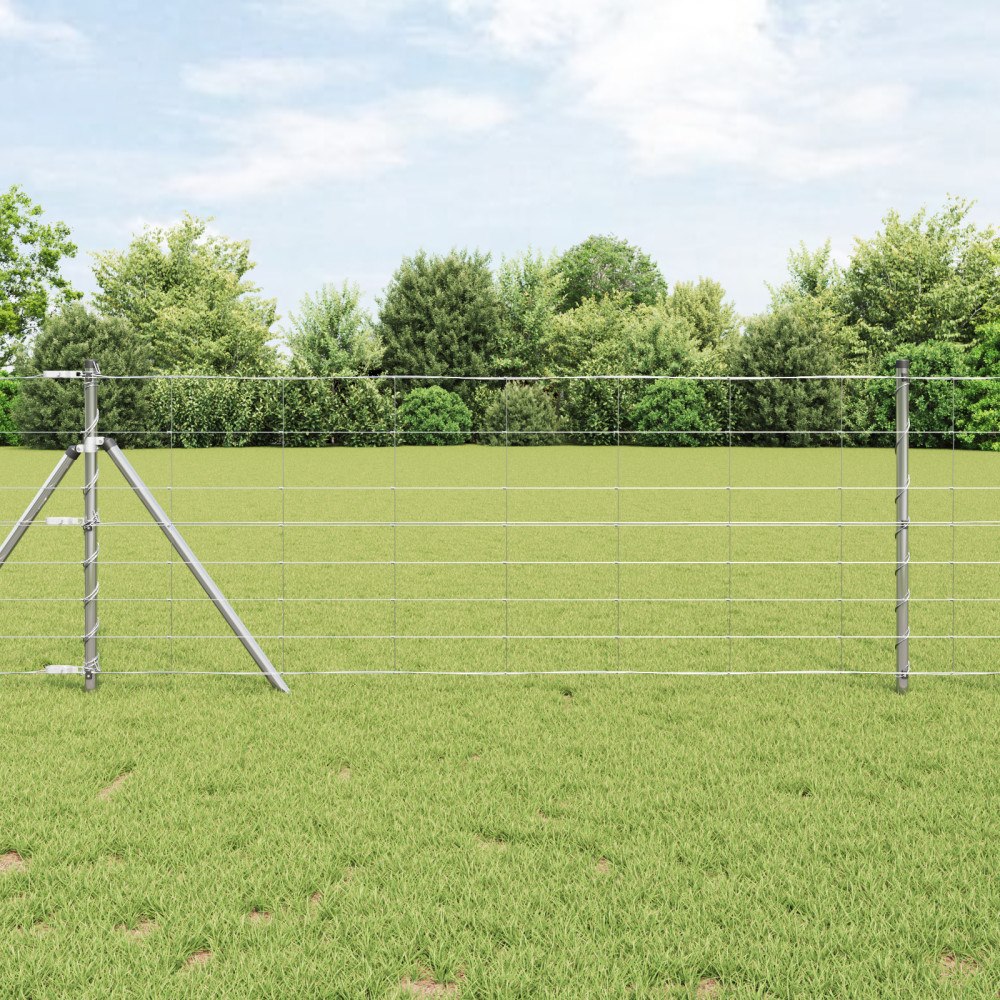 vidaXL Fältstängsel 0.8x25 m Galvaniserat Stål, vidaXL Stängselstolpar 13 st Ø32 mm 120 cm Galvaniserat Stål