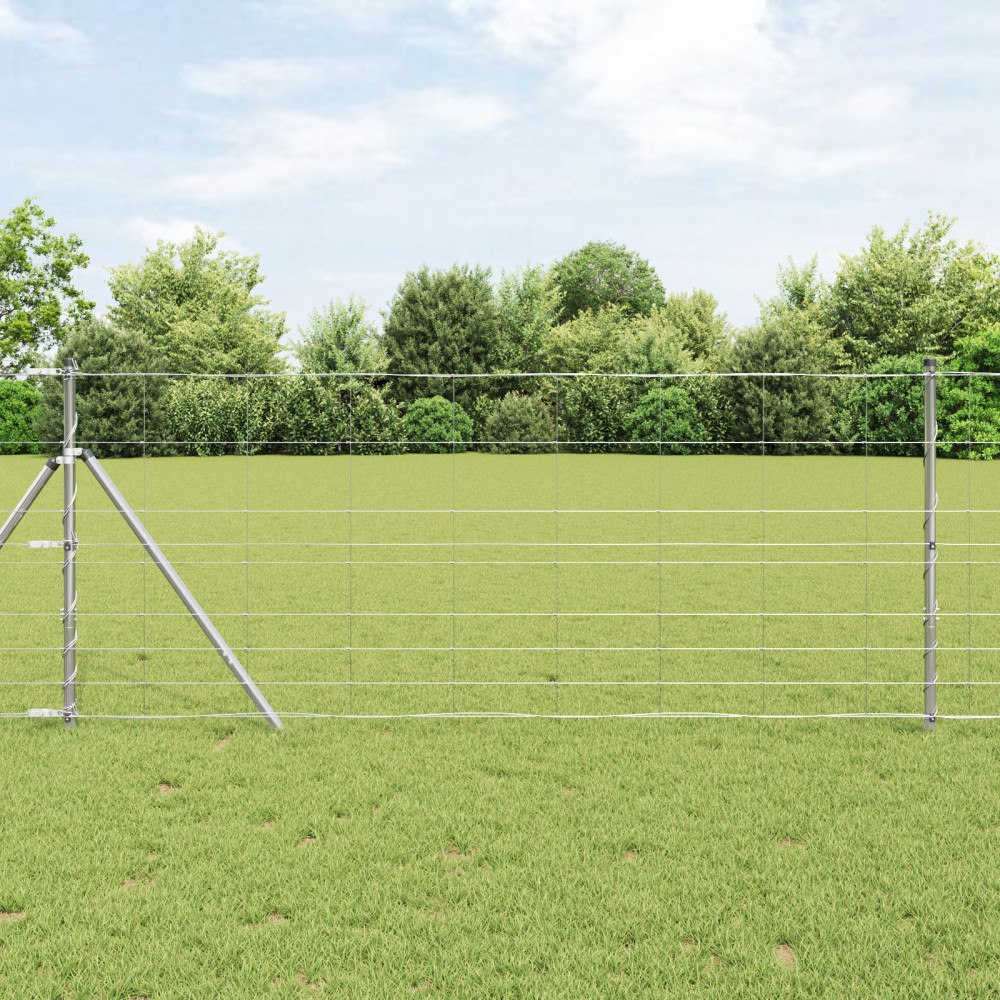 vidaXL Fältstängsel 1x25 m Galvaniserat Stål, vidaXL Stängselstolpar 13 st Ø32 mm 150 cm Galvaniserat Stål