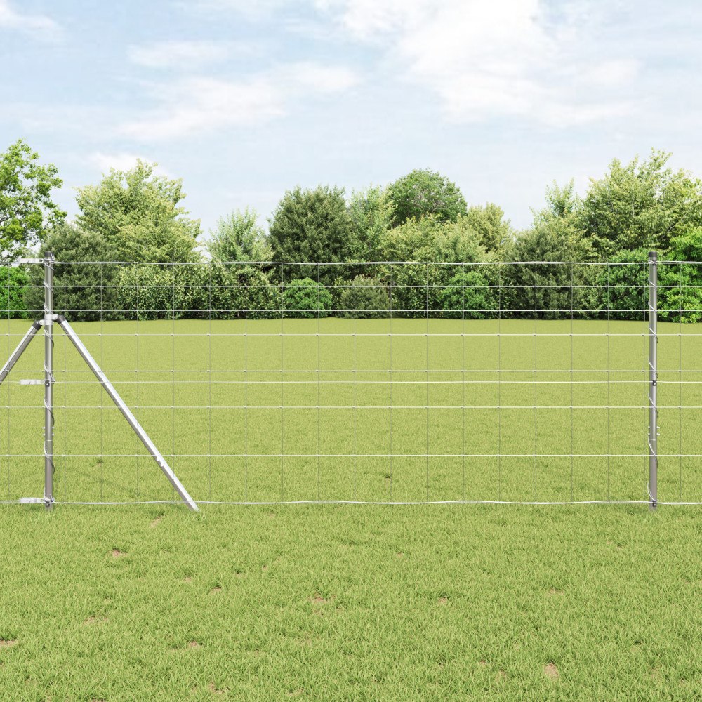 vidaXL Fältstängsel 1x50 m Galvaniserat Stål, vidaXL Stängselstolpar 13 st Ø32 mm 150 cm Galvaniserat Stål
