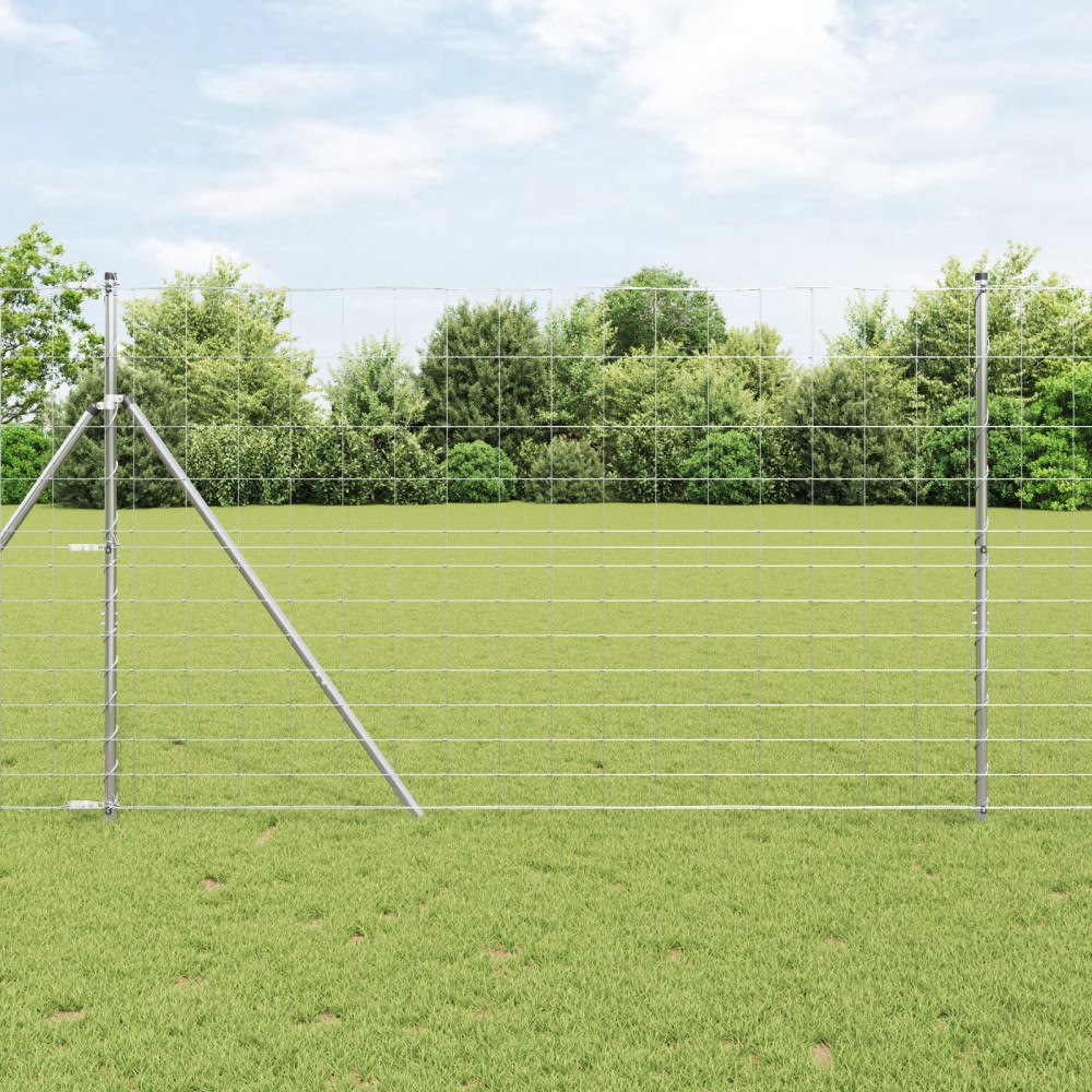vidaXL Fältstängsel 1,5x50 m Galvaniserat stål, vidaXL Stängselstolpar 13 st Ø32 mm 200 cm Galvaniserat stål