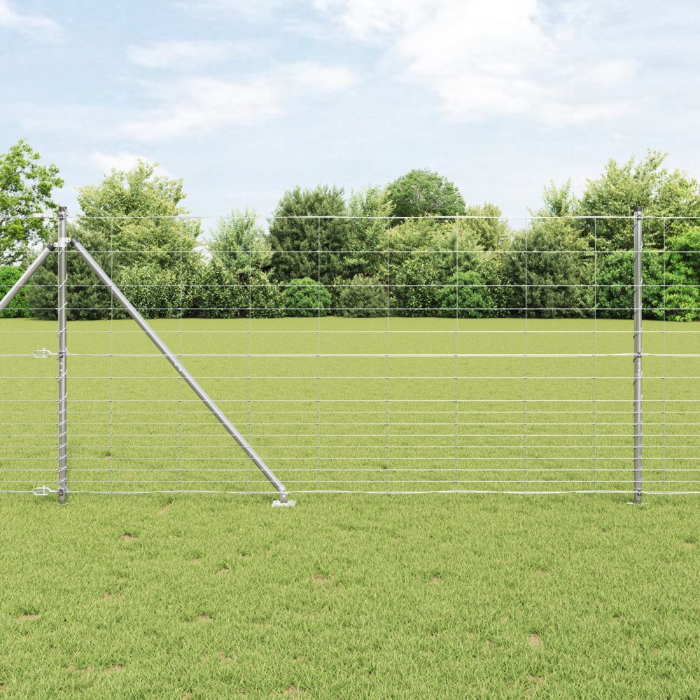 vidaXL Fältstängsel 1,2x25 m Galvaniserat stål, vidaXL Stängselstolpar med spik 13 st Ø32 mm 140 cm Galvaniserat stål