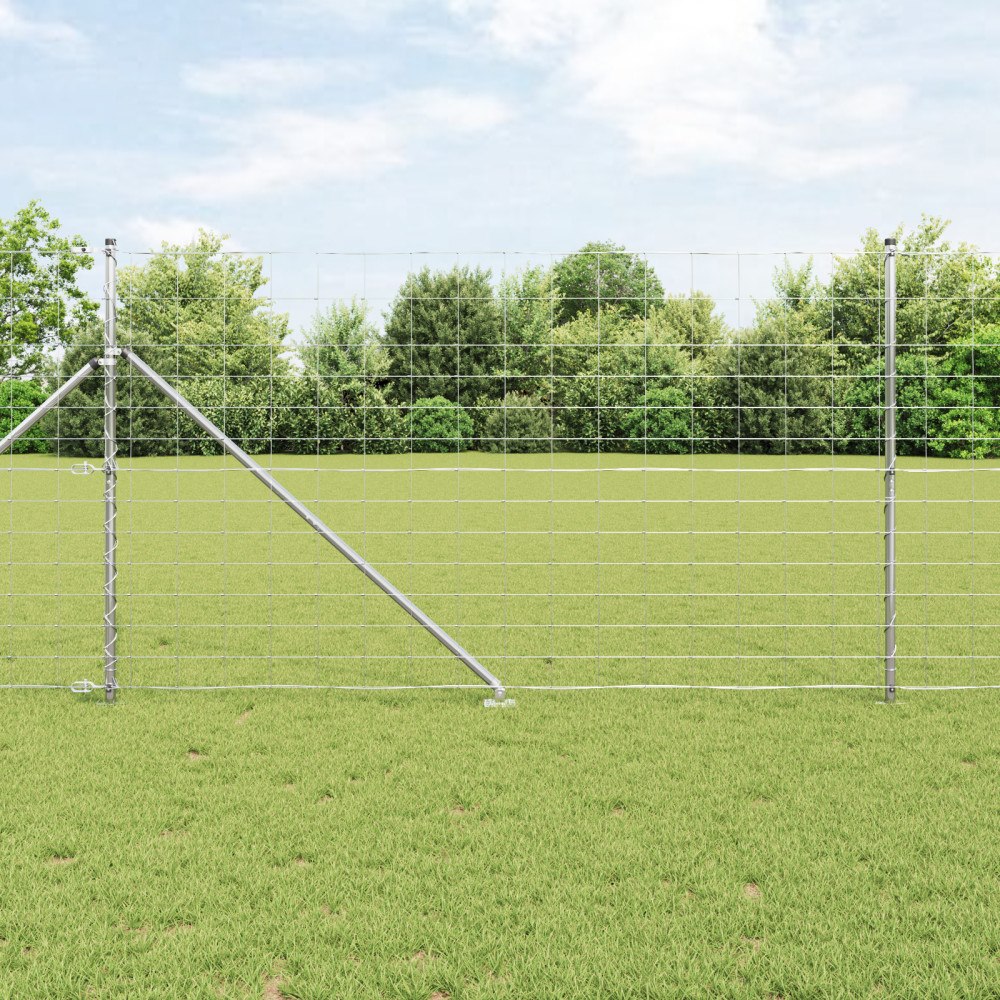 vidaXL Fältstängsel 1.4x25 m Galvaniserat Stål, vidaXL Stängselstolpar med Spik 13 st Ø32 mm 160 cm Galvaniserat Stål
