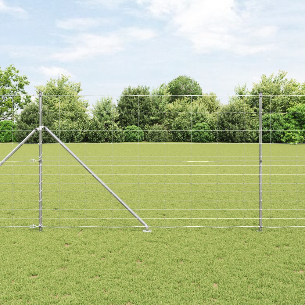 vidaXL Fältstängsel 1.5x25 m Galvaniserat stål, vidaXL Stängselposter med spik 13 st Ø32 mm 170 cm Galvaniserat stål