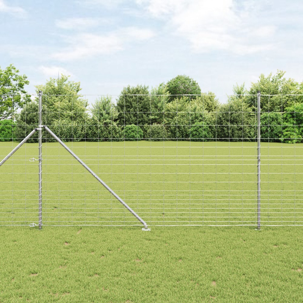 vidaXL Fältstängsel 1.5x25 m Galvaniserat Stål, vidaXL Stängselstolpar med Spik 13 st Ø32 mm 170 cm Galvaniserat Stål