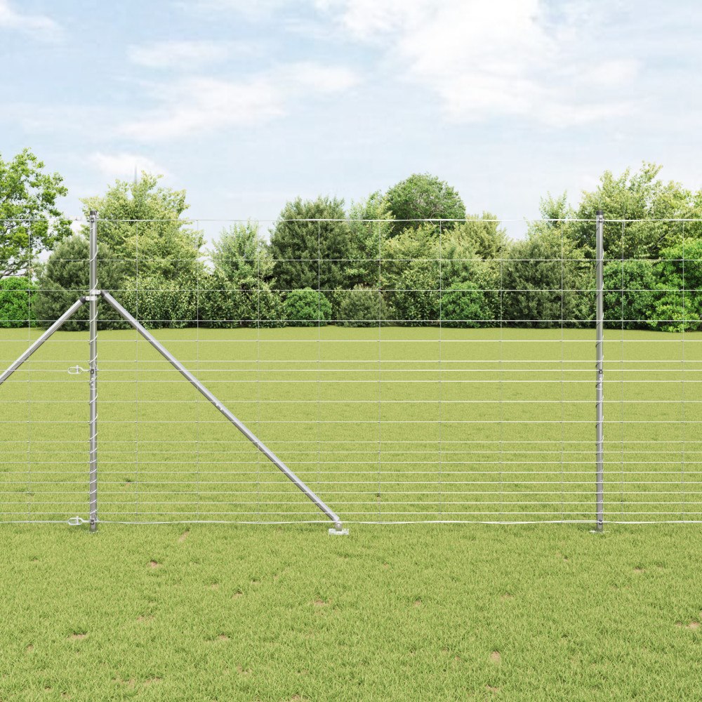 vidaXL Fältstängsel 1,5x25 m Galvaniserat Stål, vidaXL Stängselstolpar med Spik 13 st Ø32 mm 170 cm Galvaniserat Stål