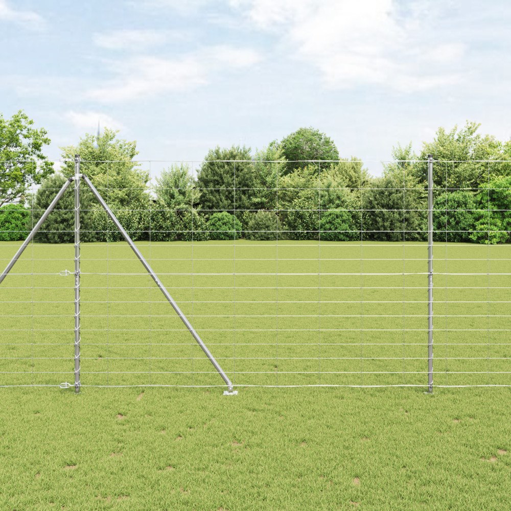 vidaXL Fältstängsel 1.6x25 m Galvaniserat stål, vidaXL Stängselstolpar med spik 13 st Ø32 mm 180 cm Galvaniserat stål