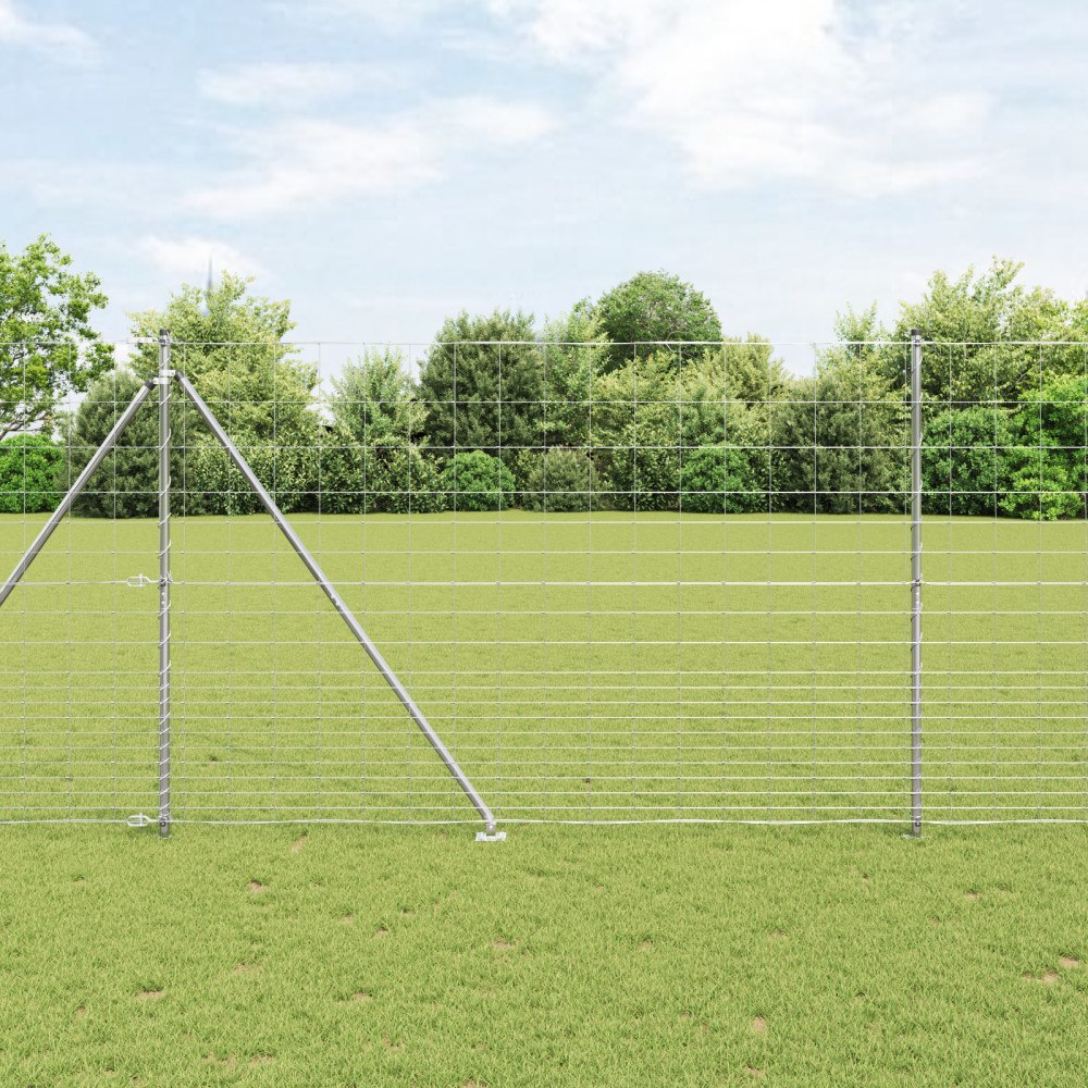 vidaXL Fältstängsel 1.6x25 m Galvaniserat stål, vidaXL Stängselstolpar med spik 13 st Ø32 mm 180 cm Galvaniserat stål