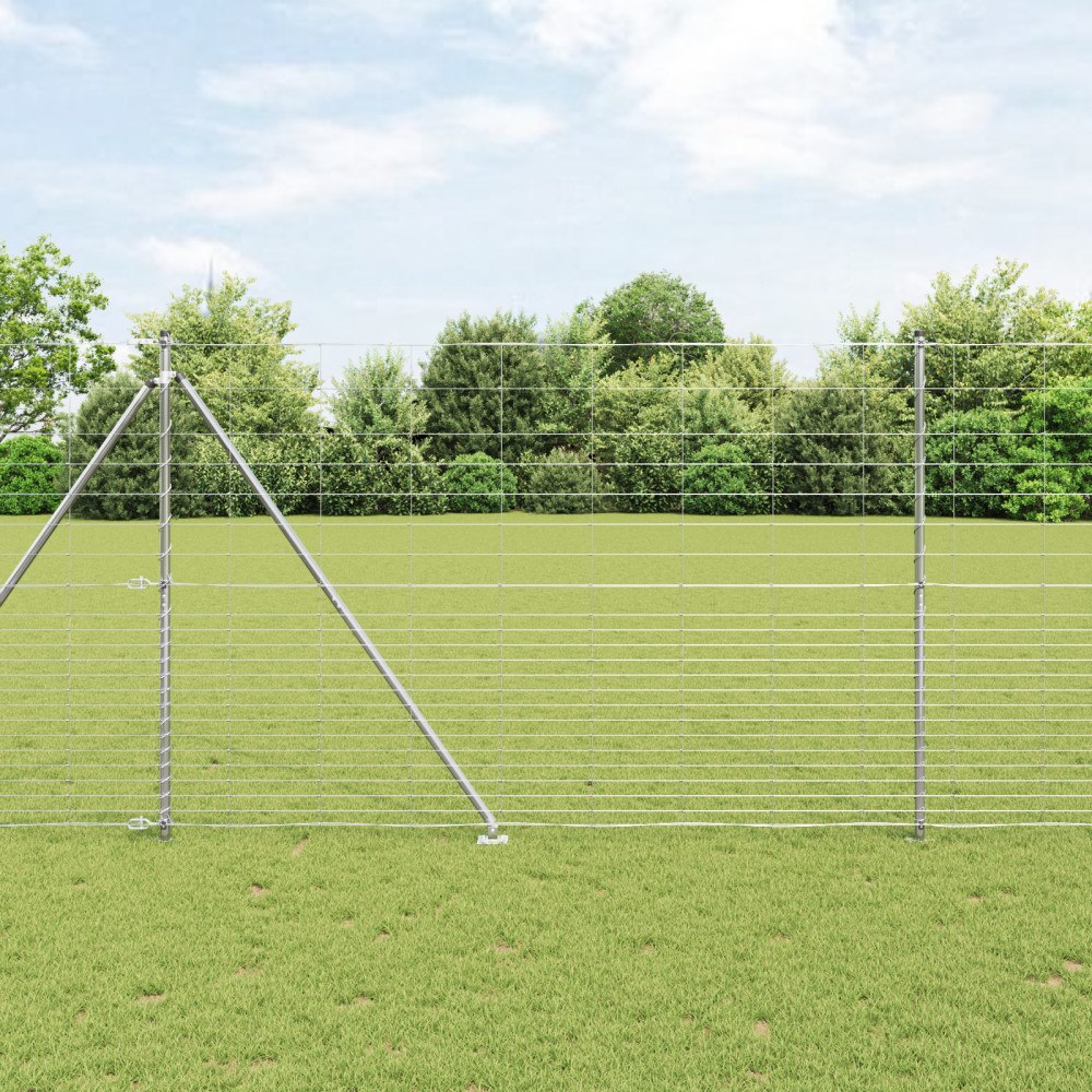 vidaXL Fältstängsel 1.6x25 m Galvaniserat Stål, vidaXL Stängselstolpar med Spik 13 st Ø32 mm 180 cm Galvaniserat Stål