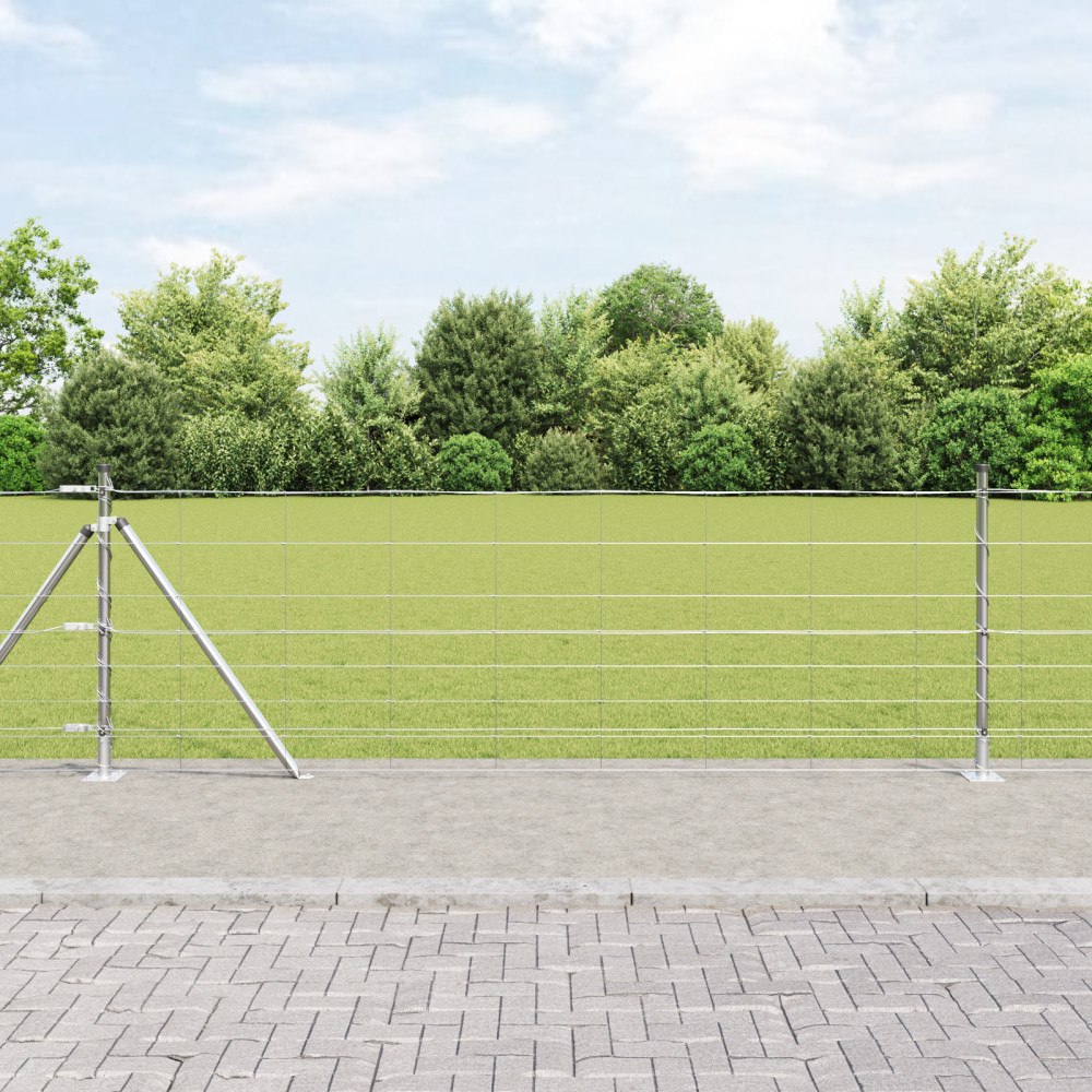 vidaXL Fältstängsel 0.8x25 m Galvaniserat Stål, vidaXL Stängselinlägg med Basplattor 13 st Ø32mm 90cm Galvaniserat Stål