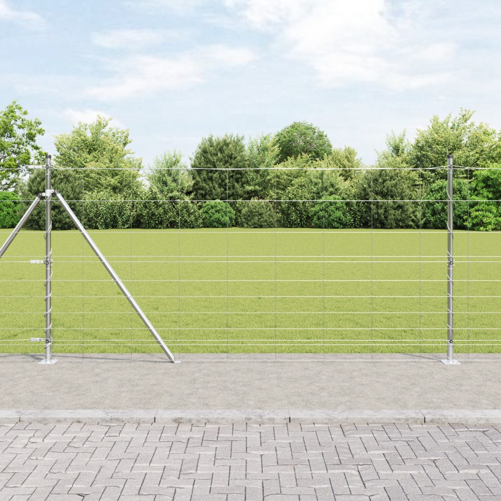 vidaXL Fältstängsel 1.2x25 m Galvaniserat Stål, vidaXL Stängselstolpar med Basplattor 13 st Ø32mm 68.5cm Galvaniserat Stål