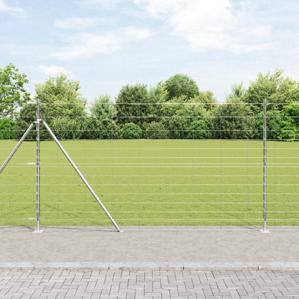 vidaXL Fältstaket 1.4x25 m Galvaniserat Stål, vidaXL Staketstolpar med Basplattor 13 st Ø32mm 78.5cm Galvaniserat Stål