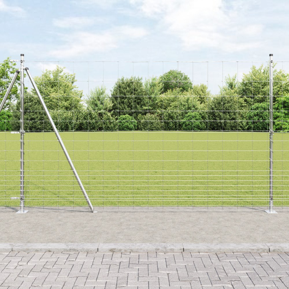 vidaXL Fältstängsel 1.5x25 m Galvaniserat Stål, vidaXL Stängselpelare med Basplattor 13 stycken Ø32mm 83.5cm Galvaniserat Stål