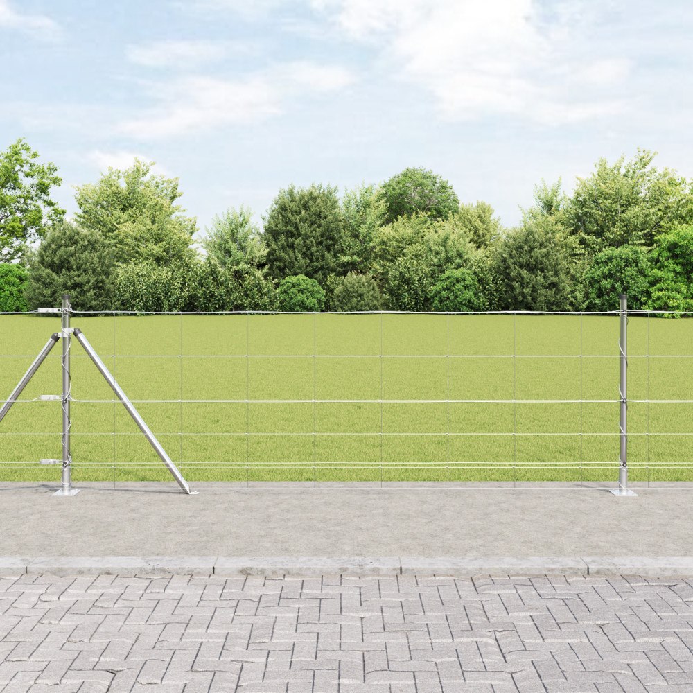 vidaXL Fältstängsel 0,8x50 m Galvaniserad Stål, vidaXL Stängselstolpar med basplattor 13 st Ø32mm 90cm Galvaniserad Stål