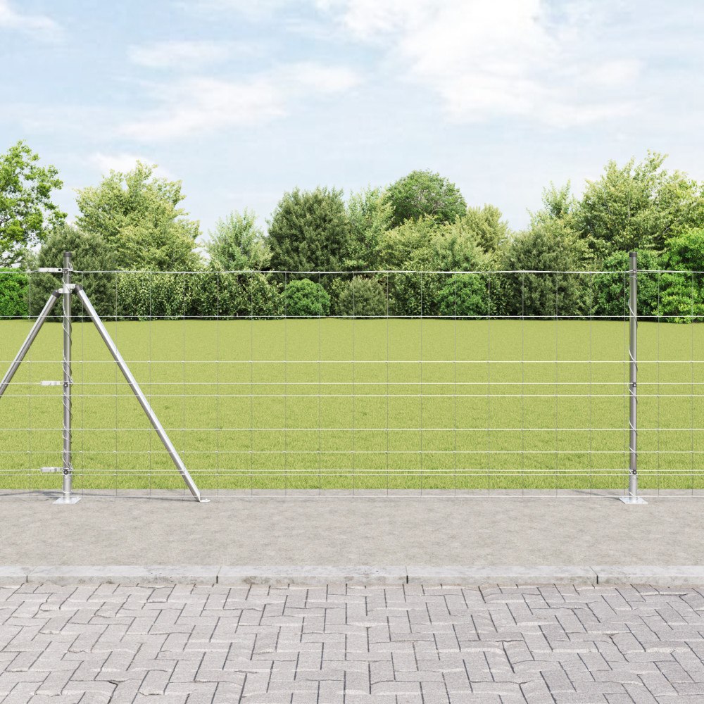 vidaXL Fältstängsel 1x50 m Galvaniserat stål, vidaXL Stängselstolpar med basplattor 13 st Ø32mm 110cm Galvaniserat stål