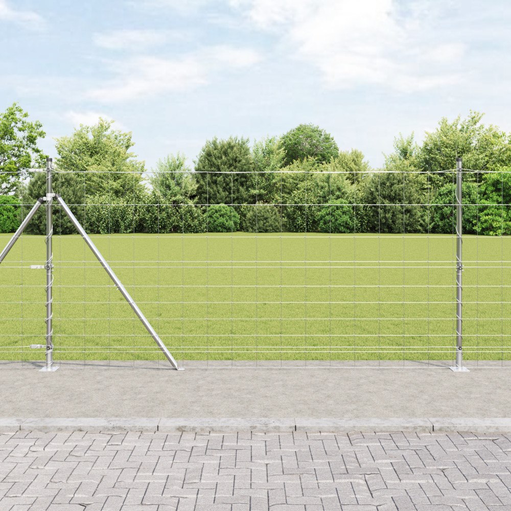 vidaXL Fältstaket 1.2x50 m Galvaniserat Stål, vidaXL Staketstolpar med Basplattor 13 st Ø32mm 68.5cm Galvaniserat Stål