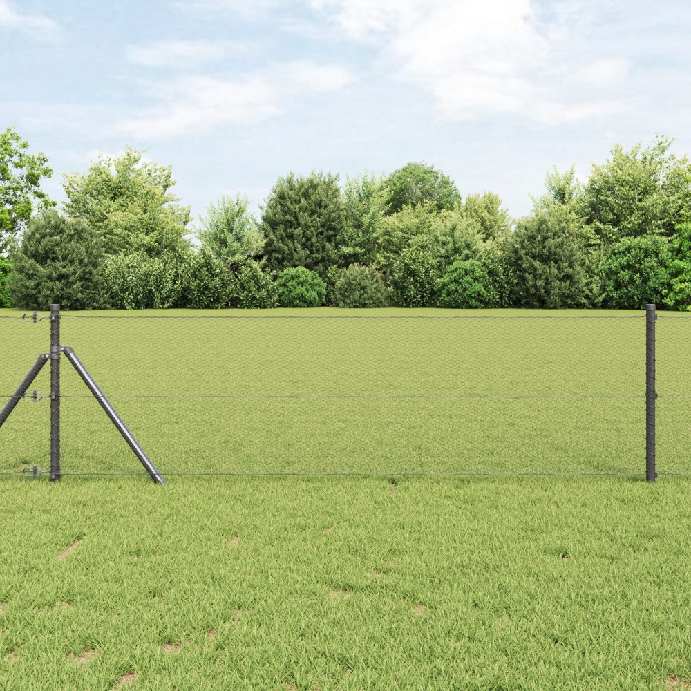 vidaXL Hexagon Stängsel Grå 0,6x10 m Stål, vidaXL Stängselstolpar 7 st Grå Ø32 mm 100 cm Galvaniserad Stål