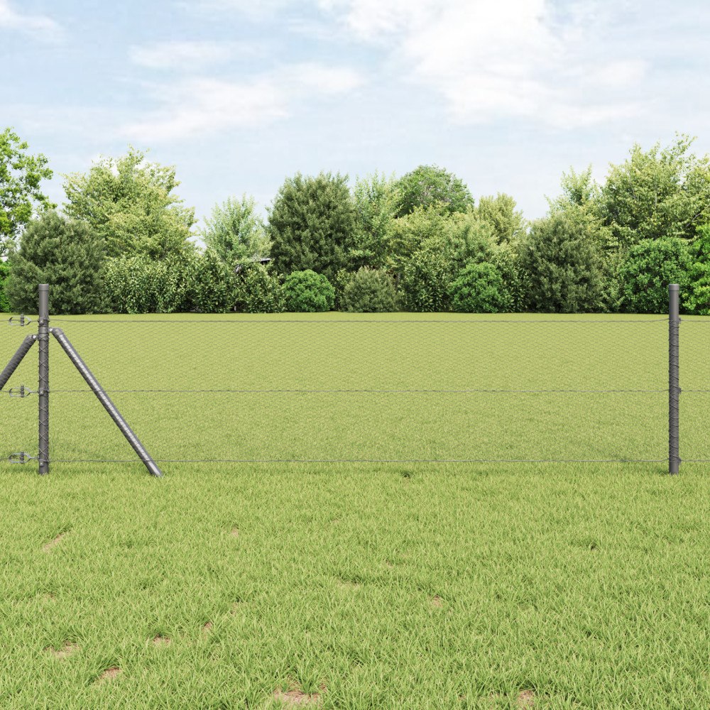 vidaXL Hexagonstaket Grå 0,4 x 25 m Stål, vidaXL Staketstolpar 13 st Grå Ø32 mm 80 cm Galvaniserat stål