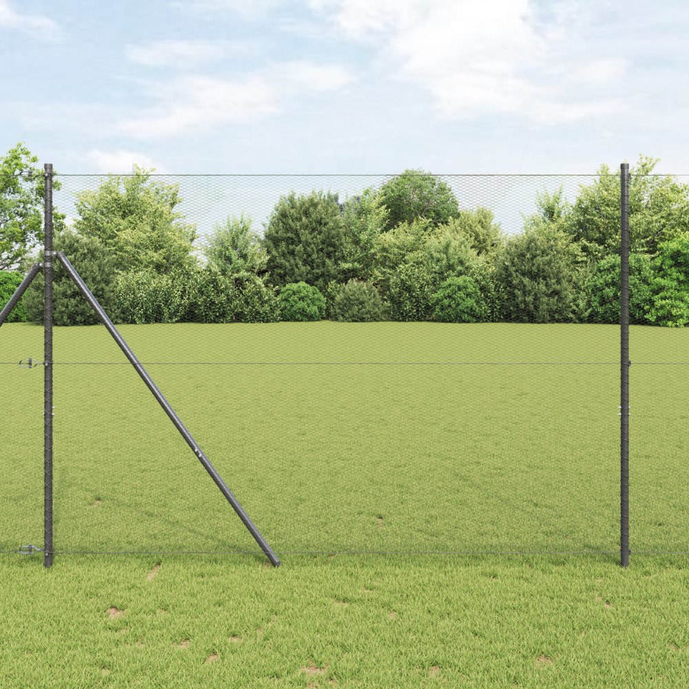 vidaXL Hexagon Stängsel Grå 1,6x25 m Stål, vidaXL Stängselposter 13 st Grå Ø32 mm 210 cm Galvaniserat Stål