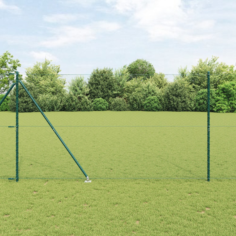 vidaXL Hexagon Staket Grön 1.6x10 m Stål, vidaXL Staketstolpar med Spik 7 st Ø32 mm 180 cm Galvaniserat Stål