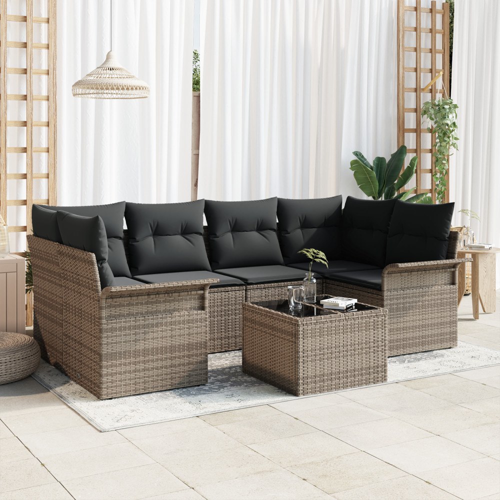 vidaXL Trädgårdsoffset med kudde med lagring 7 pcs Grå 55 x 55 x 37 cm