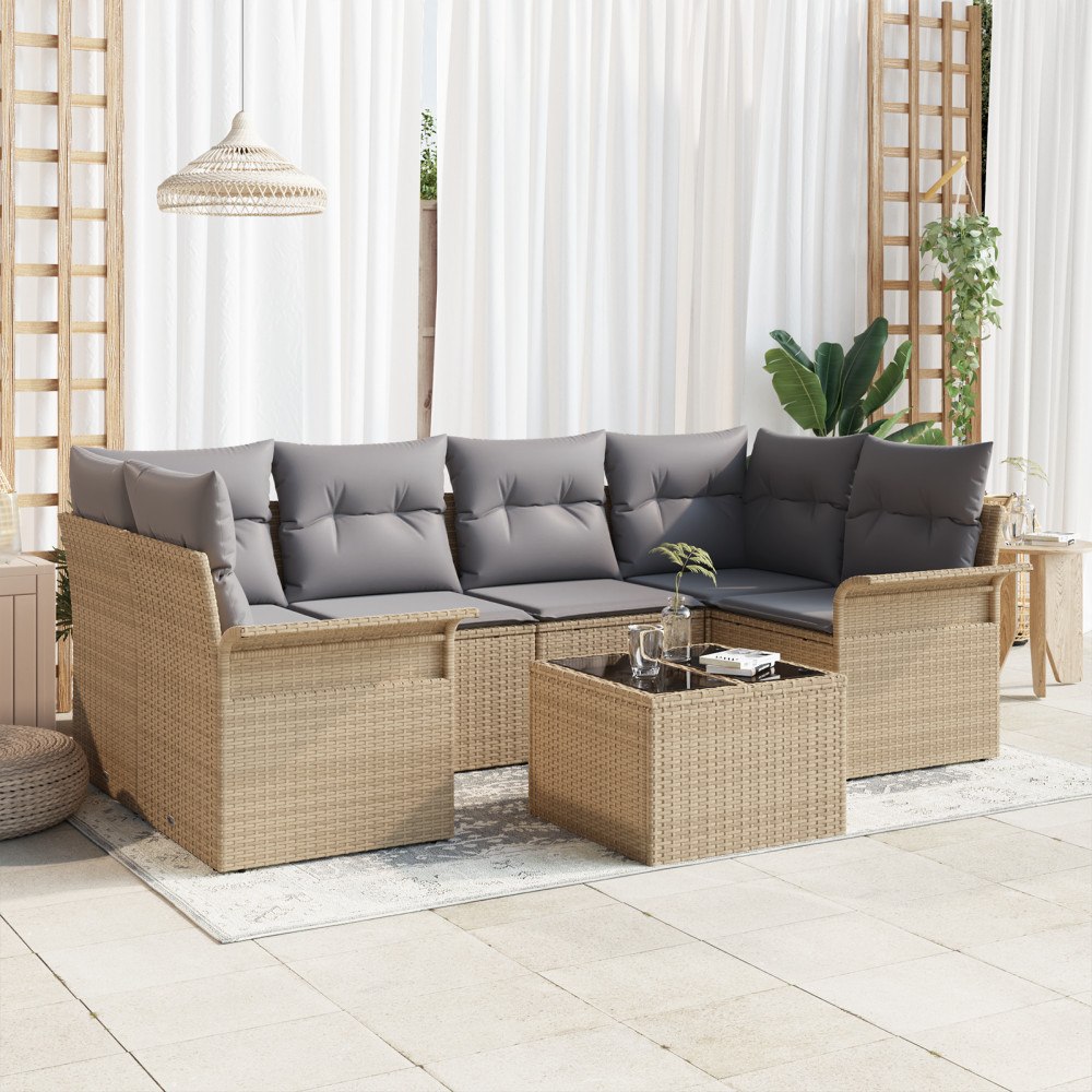 vidaXL Trädgårdsoffset med kudde 7 pcs Beige och Grå 55 x 55 x 37 cm