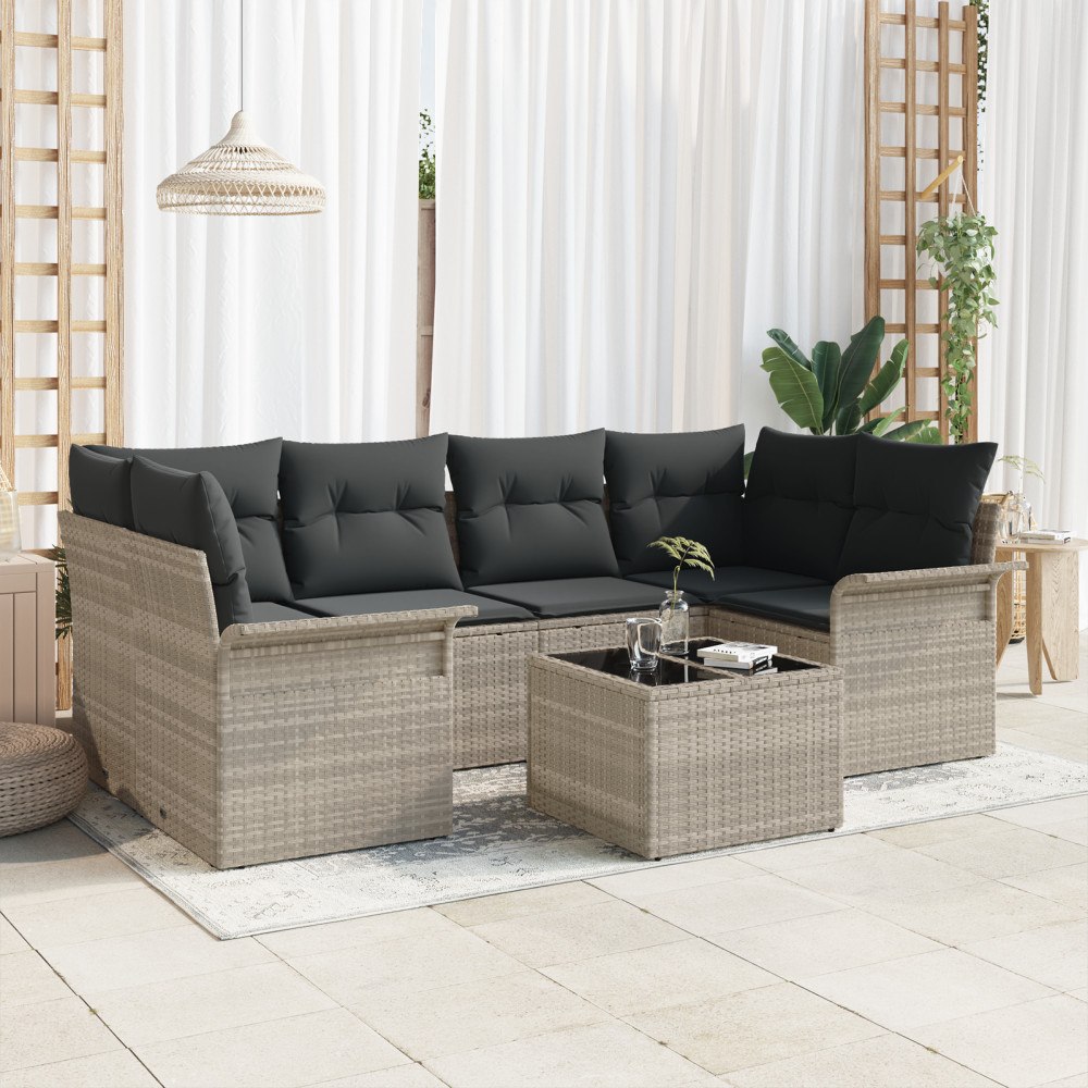 vidaXL Trädgårdsoffset 7 pcs Ljusgrå och mörkgrå 55 x 55 x 37 cm