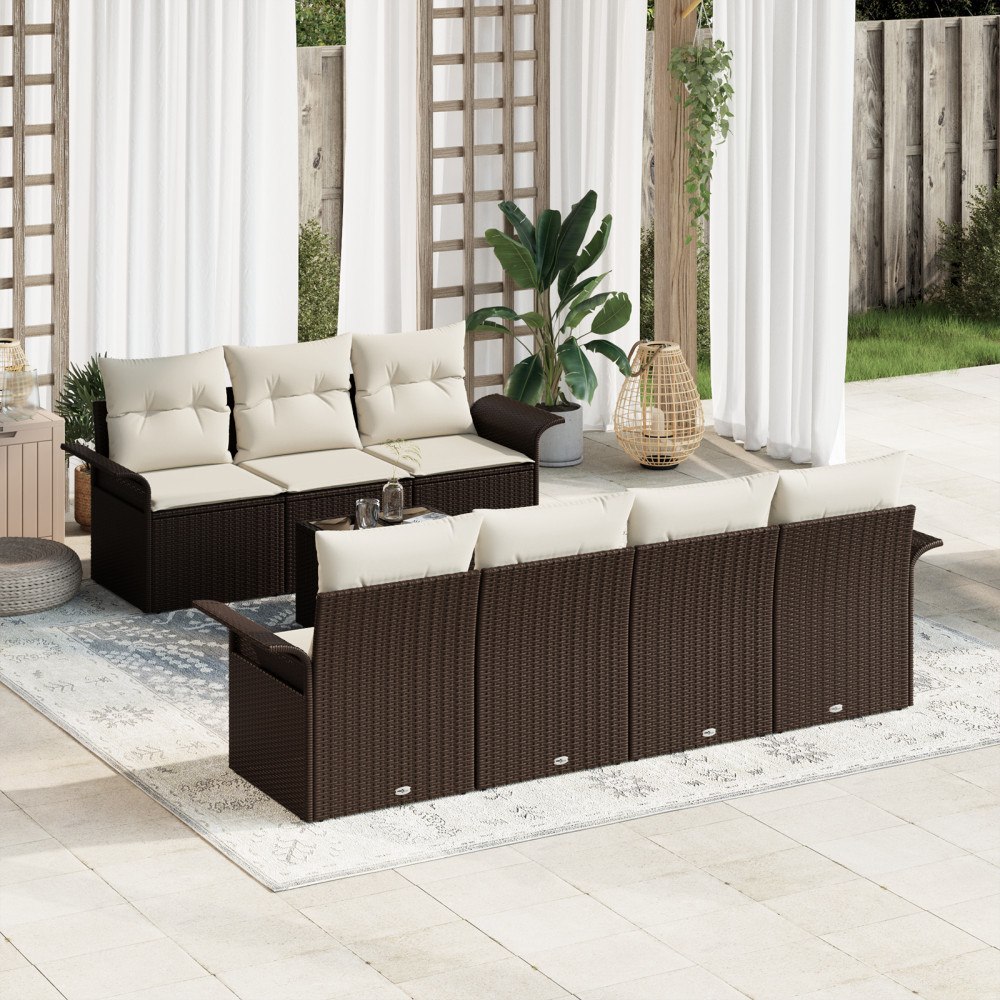 vidaXL Trädgårdsoffset med kudde 8 pcs Brun och Kräm 55 x 55 x 37 cm