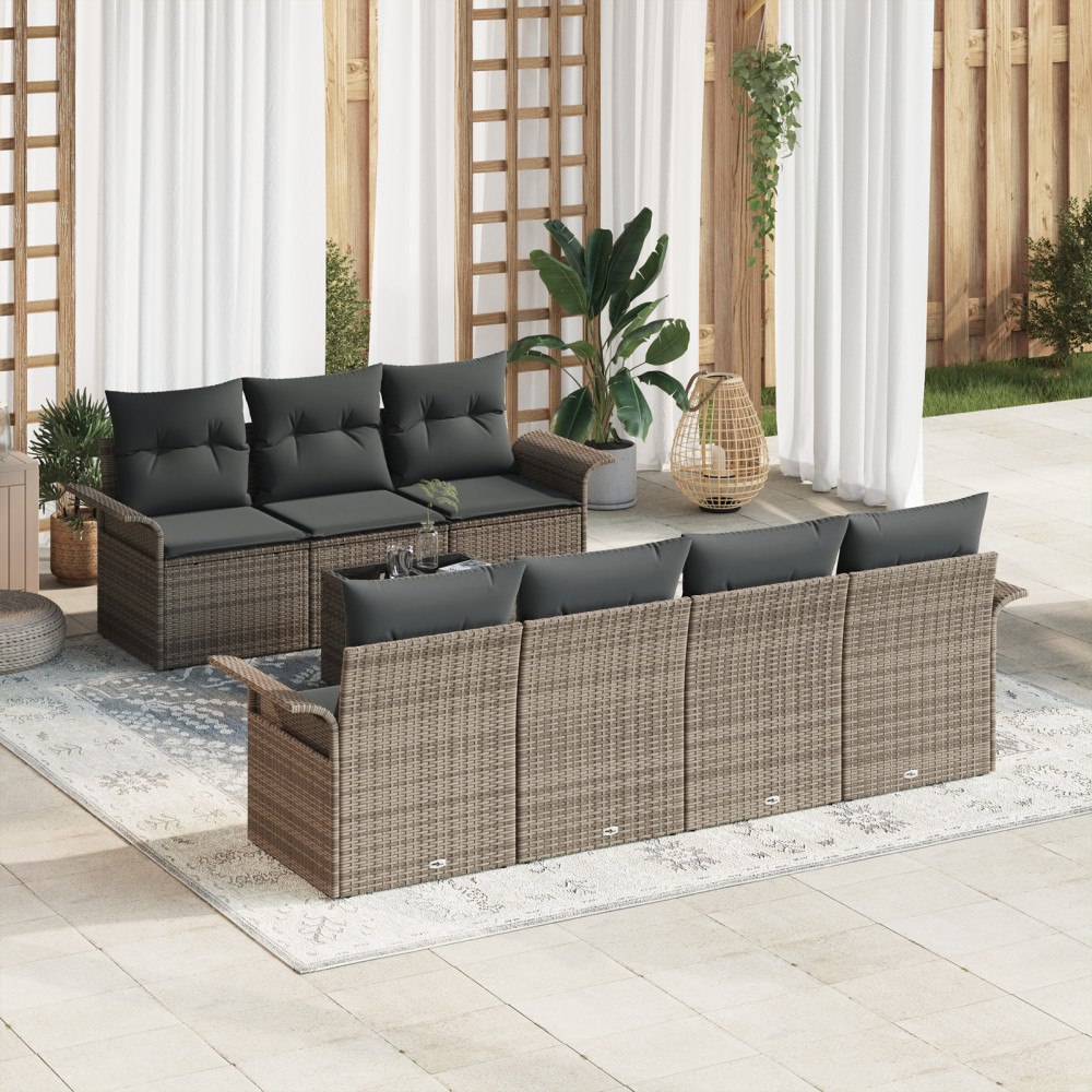 vidaXL Trädgårdsoffset med kudde med lagring 8 pcs Grå 55 x 55 x 37 cm