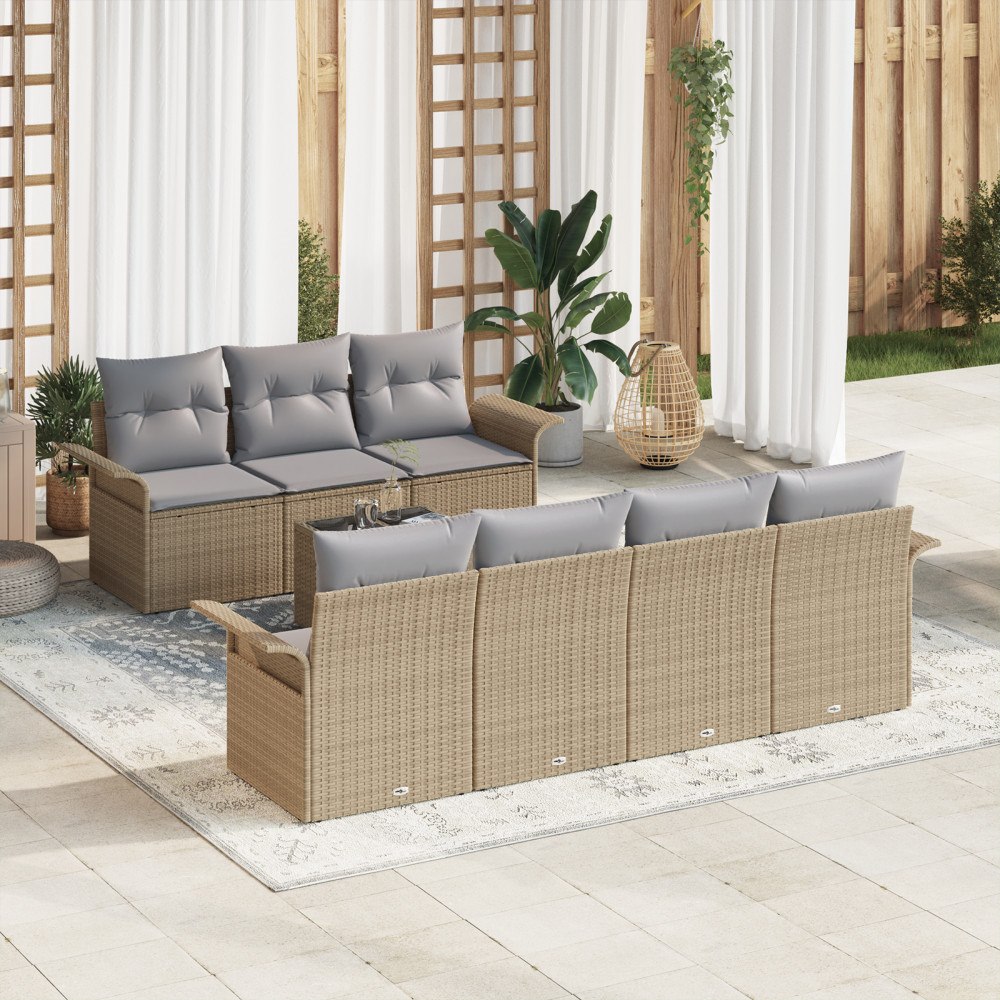vidaXL Trädgårdsoffset med kudde 8 pcs Beige och Grå 55 x 55 x 37 cm