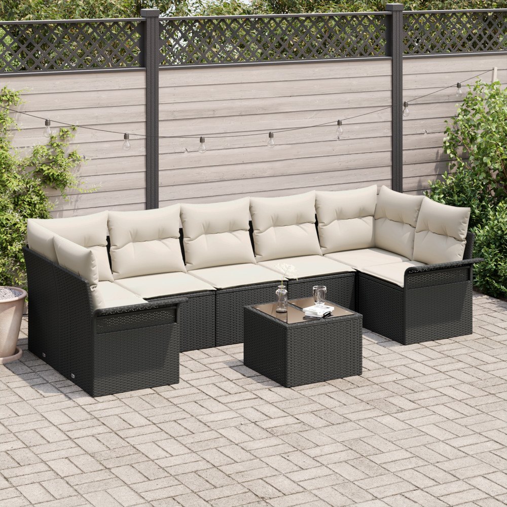 vidaXL Trädgårdsoffset med kudde 8 pcs Svart, Grädde 55 x 55 x 37 cm