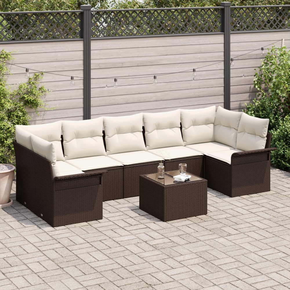 vidaXL Trädgårdsoffset 8 pcs Brun, krämfärgad 55 x 55 x 37 cm