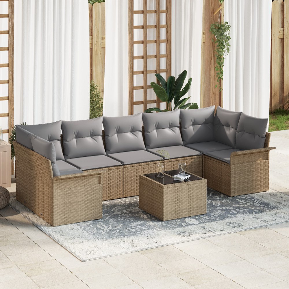 vidaXL Trädgårdsoffset med kudde 8 pcs Beige, grå 55 x 55 x 37 cm