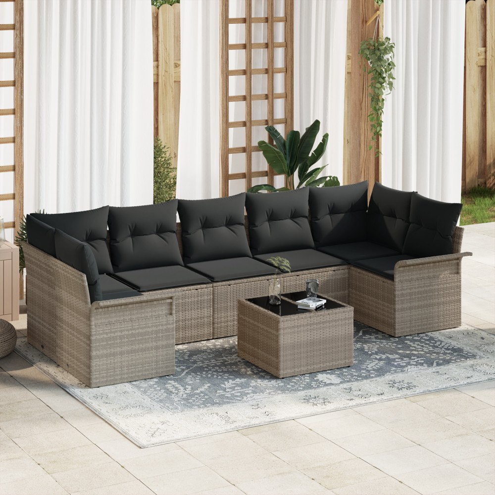 vidaXL Trädgårdsoffset med kudde 8 pcs Ljusgrå 55 x 55 x 37 cm