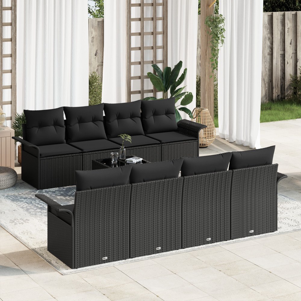 vidaXL Trädgårdsoffset med kudde med kudde 9 pcs Svart 55 x 55 x 37 cm