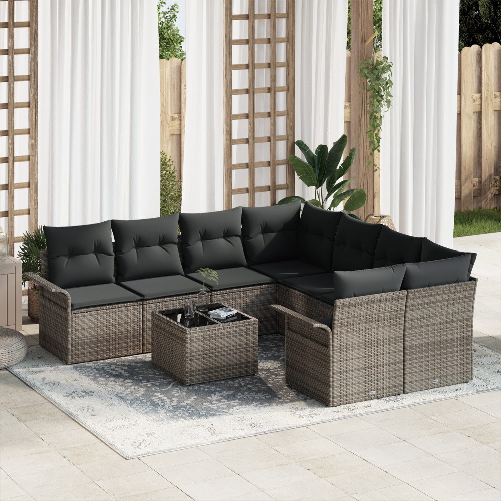 vidaXL Trädgårdsoffset med kudde med lagring 9 pcs Grå 55 x 55 x 37 cm