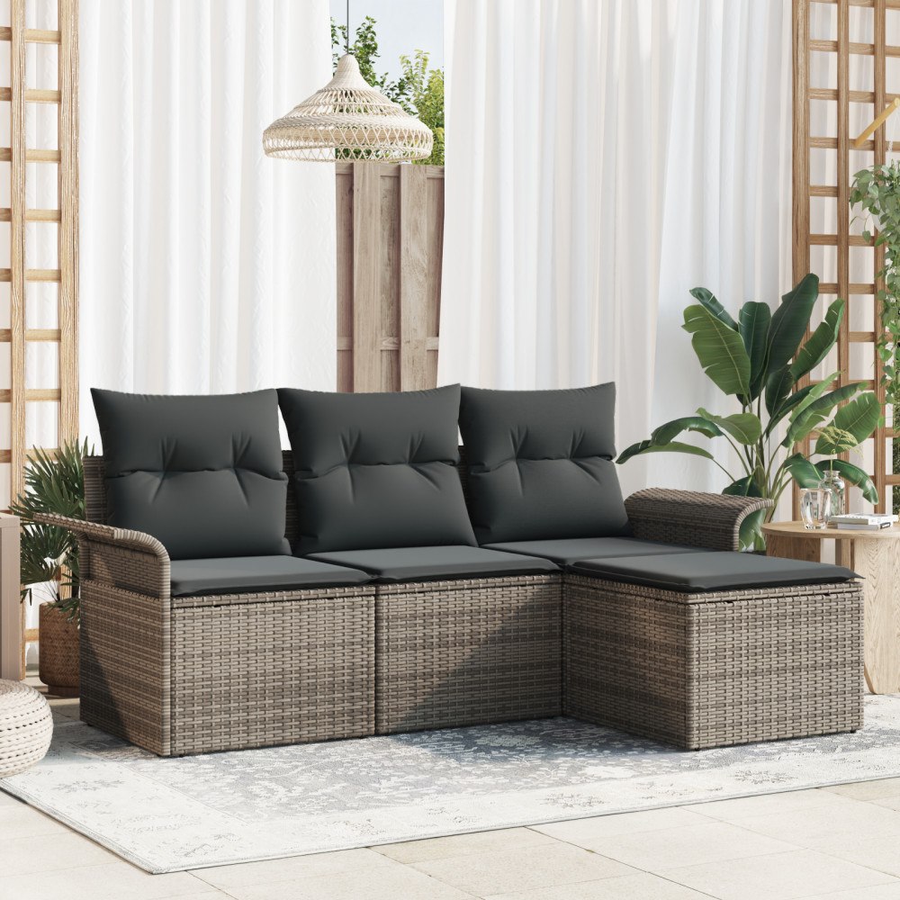 vidaXL Trädgårdsoffset med kudde med lagring 4 pcs Grå Poly rattan
