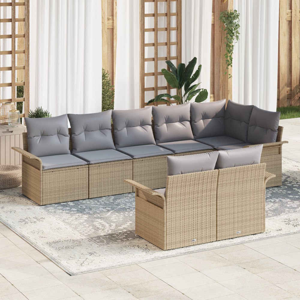 vidaXL Trädgårdsoffset med kudde med lagring 8 pcs Beige Poly rattan