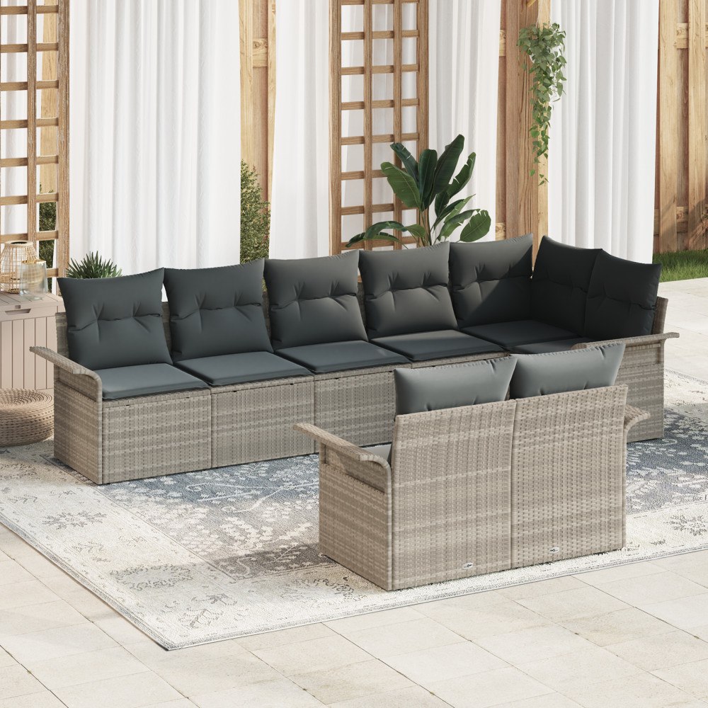 vidaXL Trädgårdsoffset med kudde med lagring 8 pcs Ljusgrå Poly rattan
